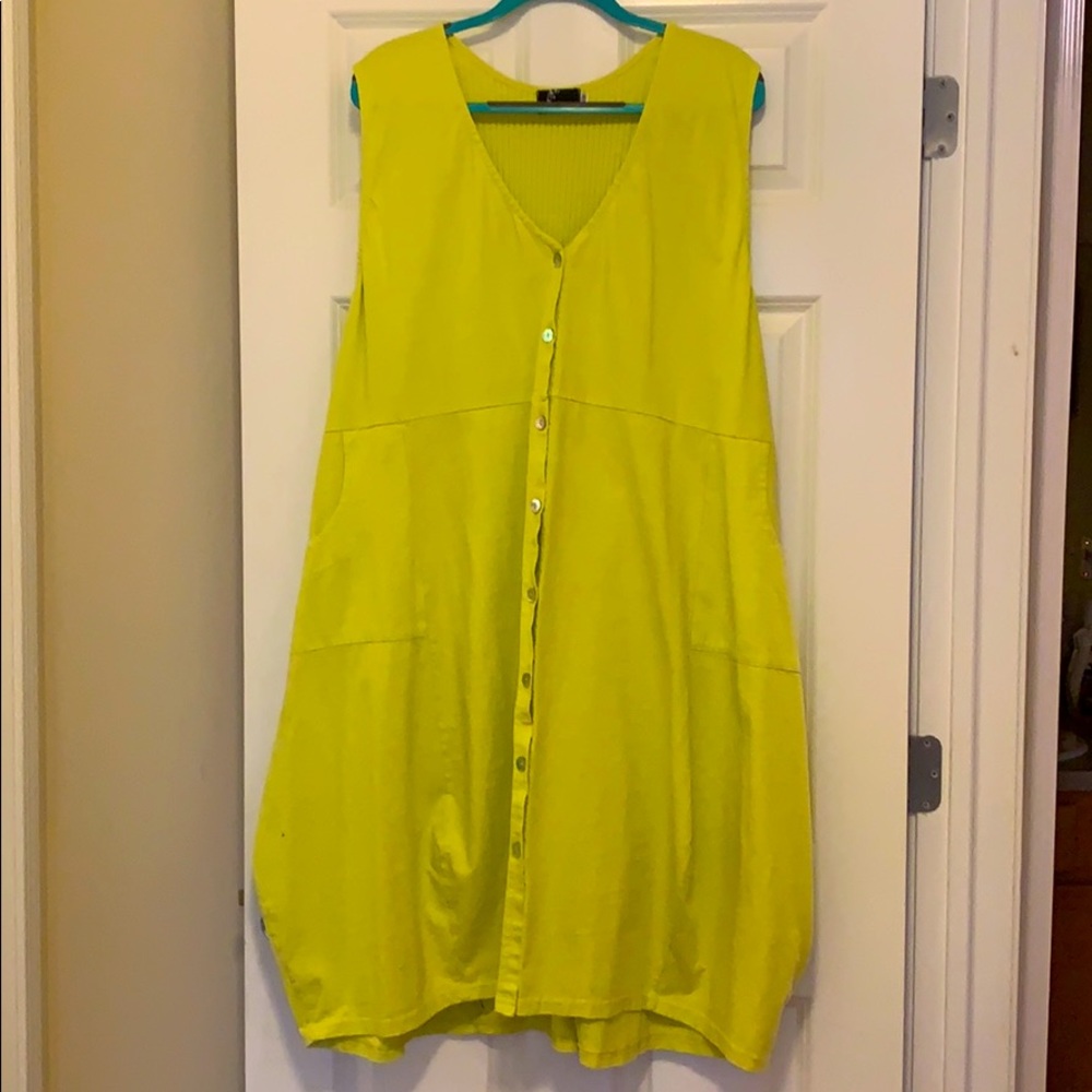 Lime Green Button-Front Tunic Dress - Women's Sleeveless